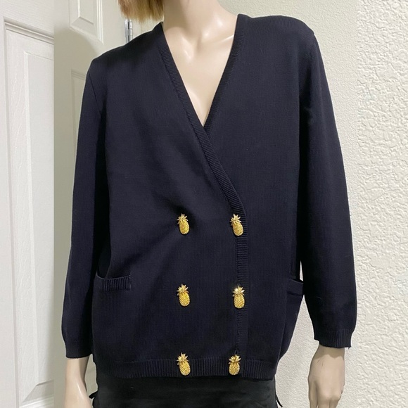 Vintage ESCADA Black Double Breasted Embroidered Back Cardigan Sweater Size 40 - Picture 1 of 16